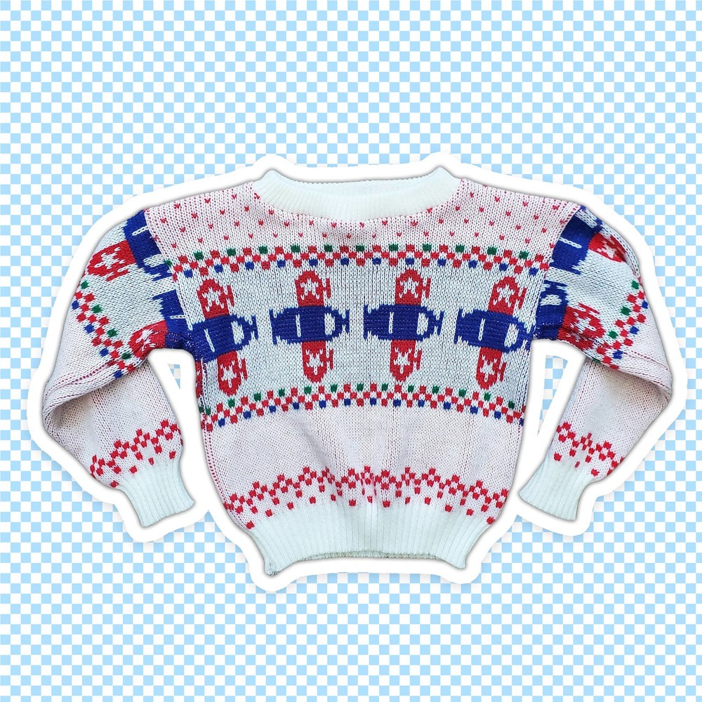 VTG 90s Airplane Colorblock Geometric Themed Knit Sweater Top by Reflex Sz 3T